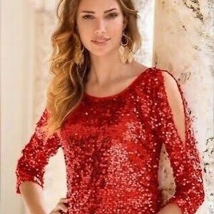Boston Proper Dazzling Red Sequin Blouse